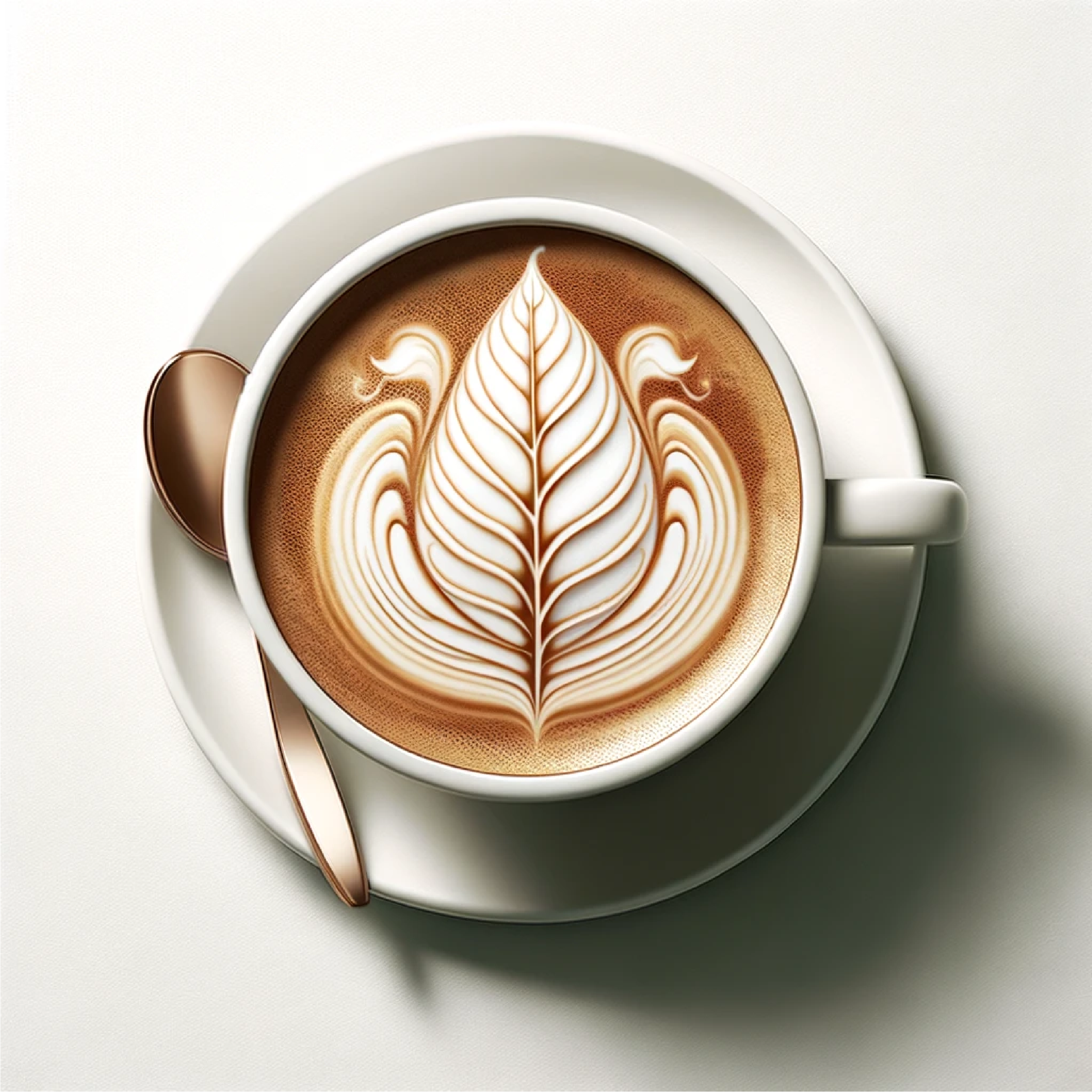 A cup of coffee with foam art depicting a kratom leaf.